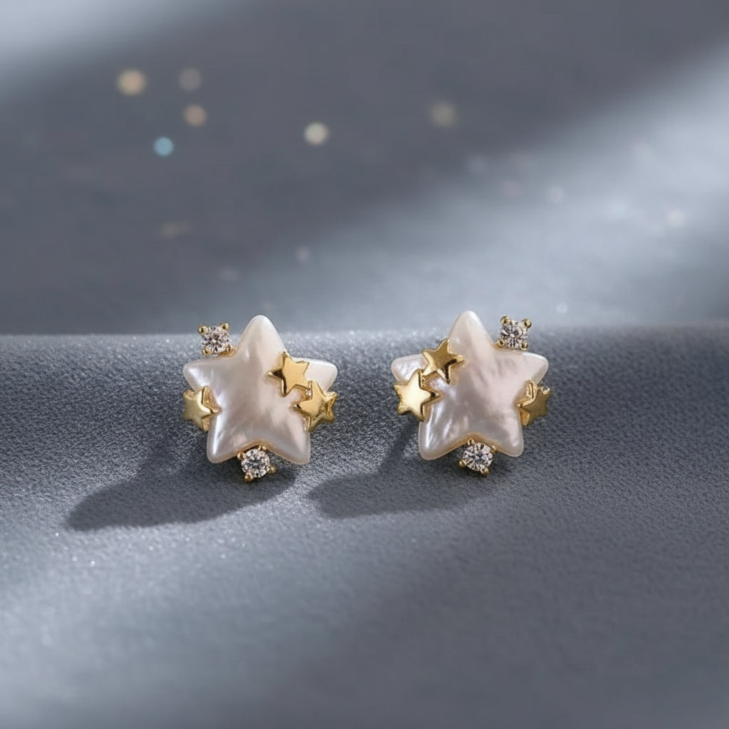 Pearlescent Star & Crystal Earrings