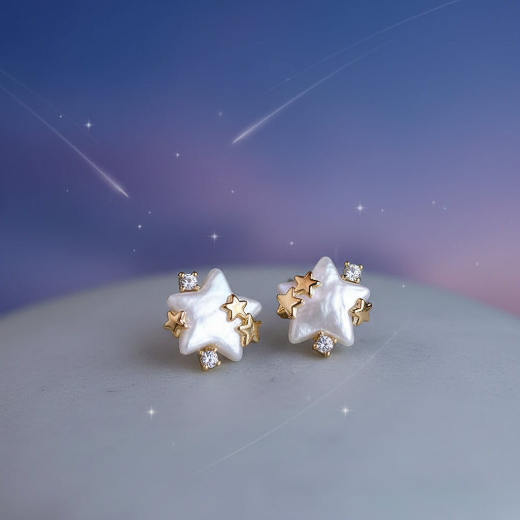 Pearlescent Star & Crystal Earrings with stars