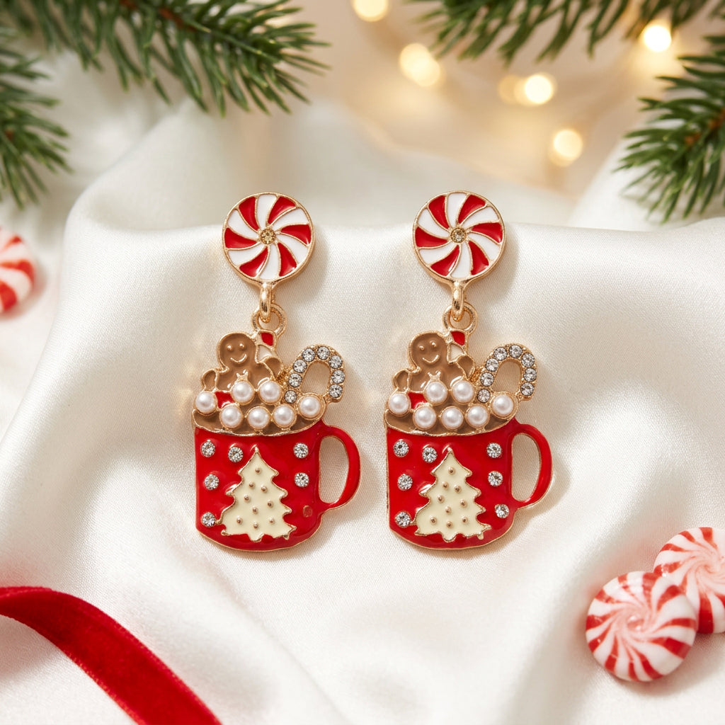 Peppermint Hot Cocoa Mug Earrings