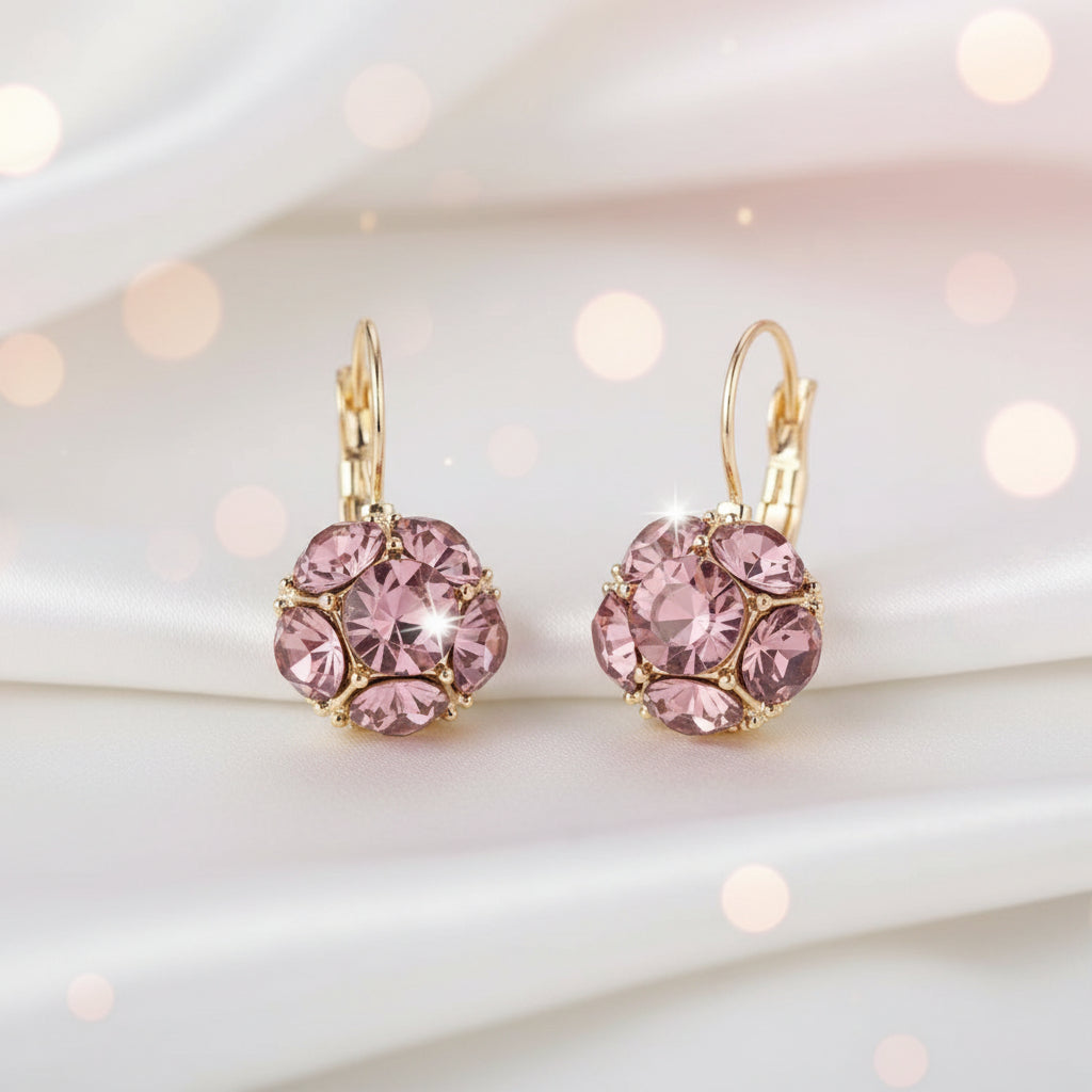 Pink Crystal Bouquet Earrings with gold accents