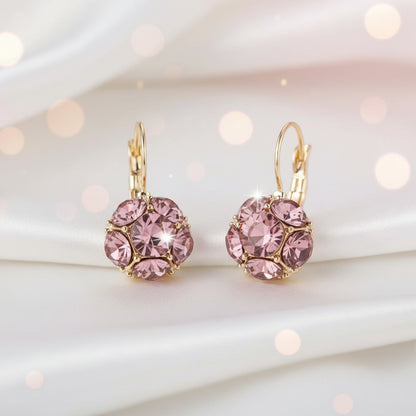 Pink Crystal Bouquet Earrings with gold accents