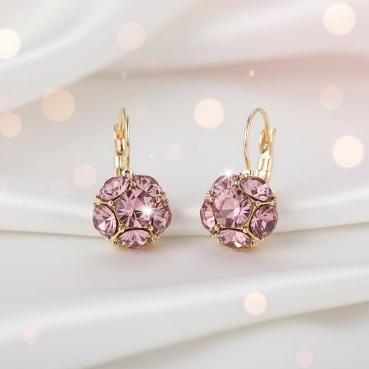 Pink Crystal Bouquet Earrings with gold accents