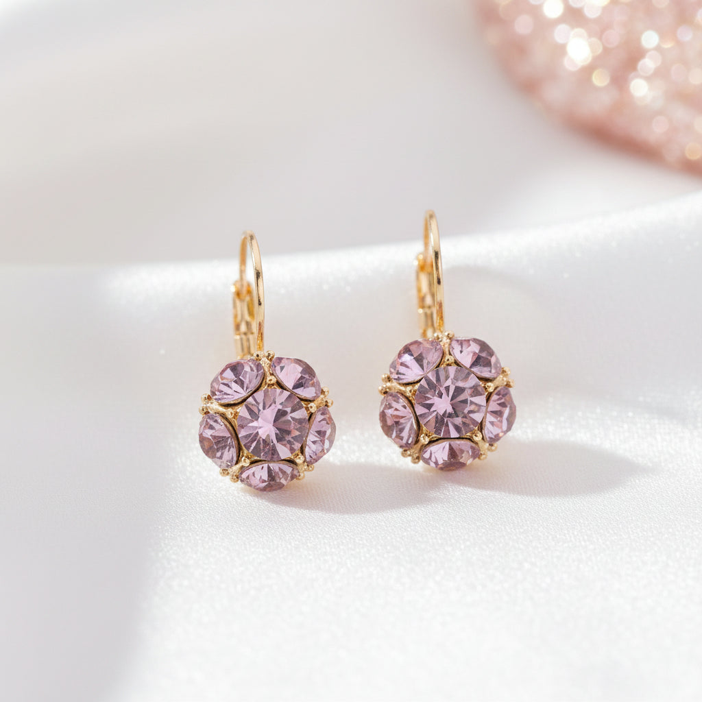 Pink Crystal Bouquet Earrings on a white background
