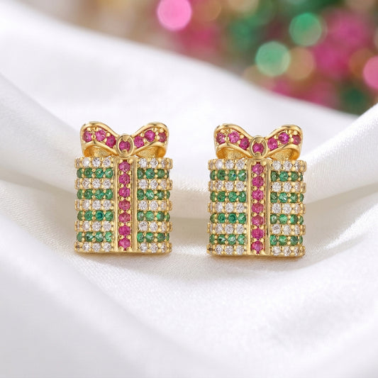 Pink & Green Pavé Gift Box Earrings