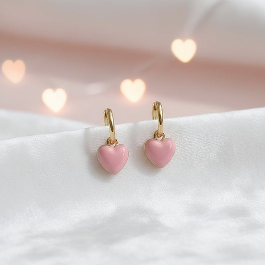 Pink Heart Huggie Earrings with hearts