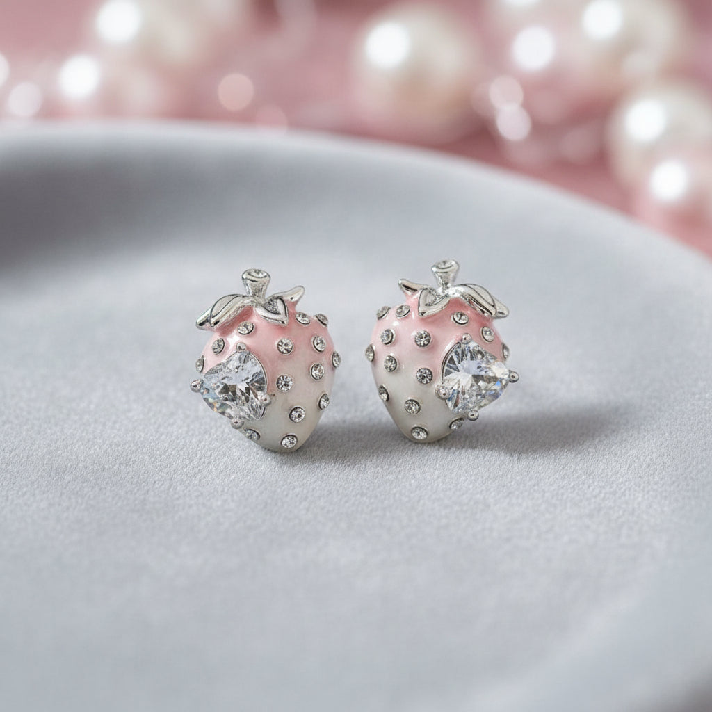 Pink Ombré Crystal Strawberry Earrings
