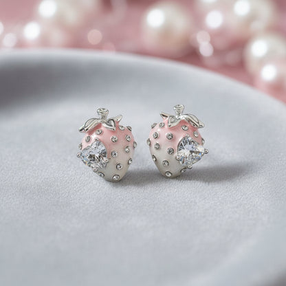 Pink Ombré Crystal Strawberry Earrings