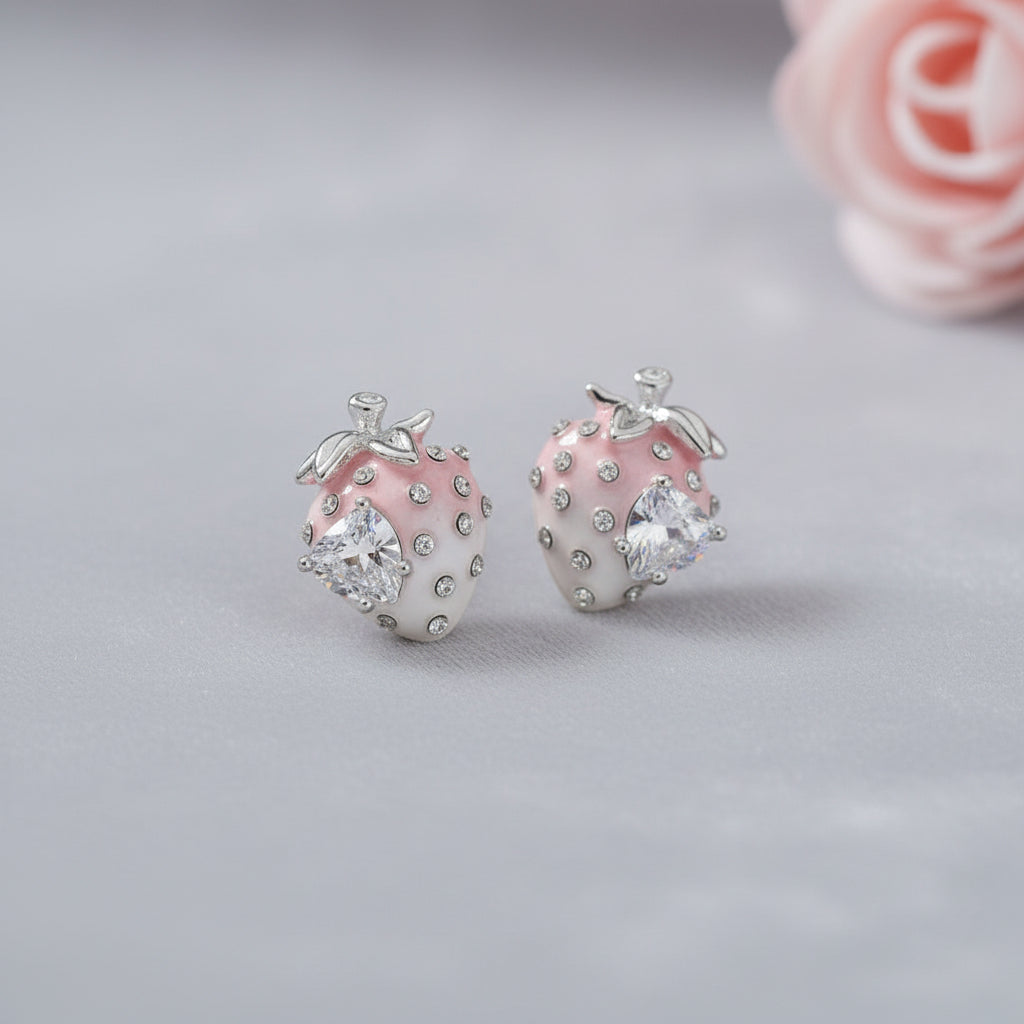 Pink Ombré Crystal Strawberry Earrings