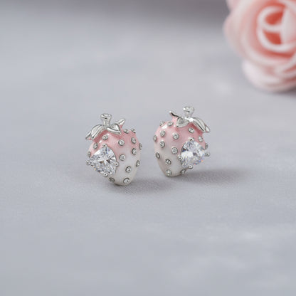 Pink Ombré Crystal Strawberry Earrings