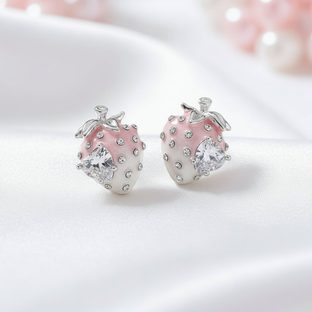 Pink Ombré Crystal Strawberry Earrings
