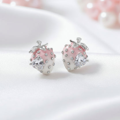 Pink Ombré Crystal Strawberry Earrings