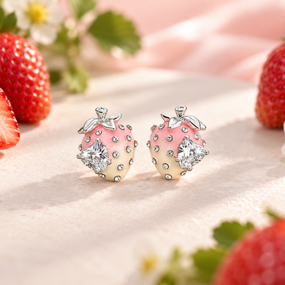 Pink Ombré Crystal Strawberry Earrings with strawberries