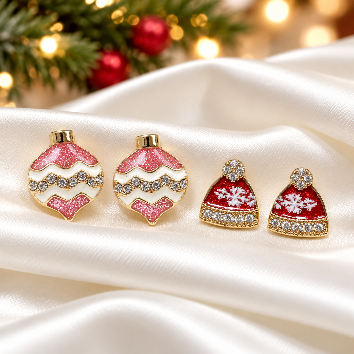 Pink Ornament & Santa Hat Earring Bundle