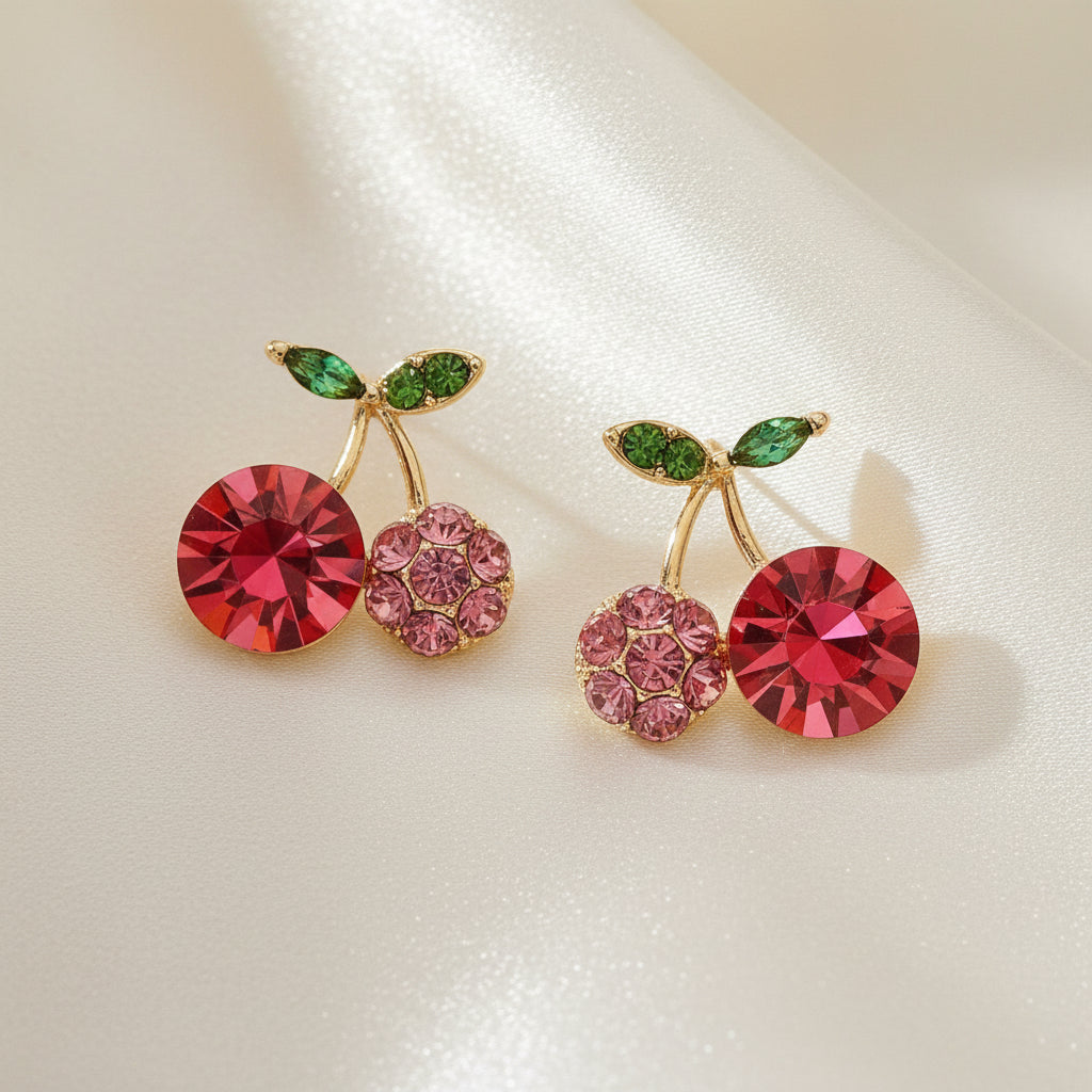 Pink Zircon Cherry Earrings on white