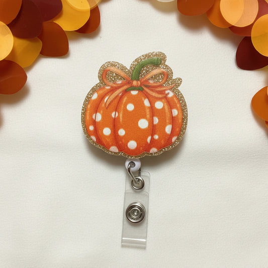 Polka Dot Pumpkin Badge Reel
