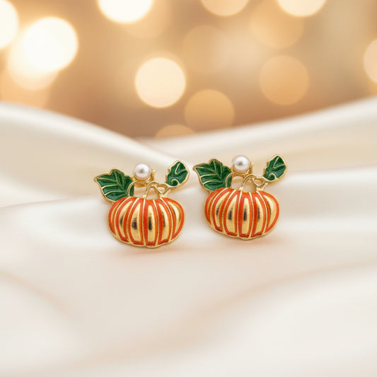 Pumpkin Pearl Earrings on white