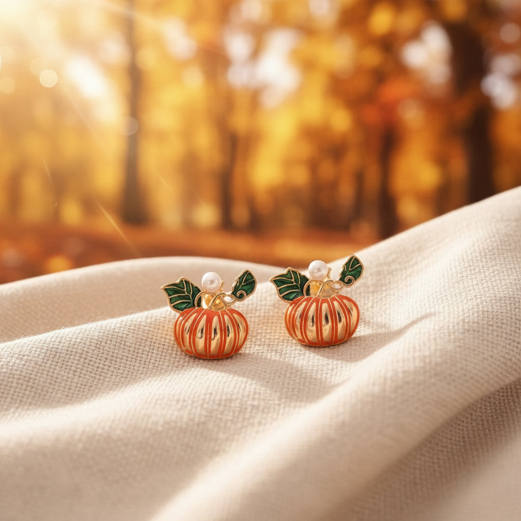 Pumpkin Pearl Earrings on linen