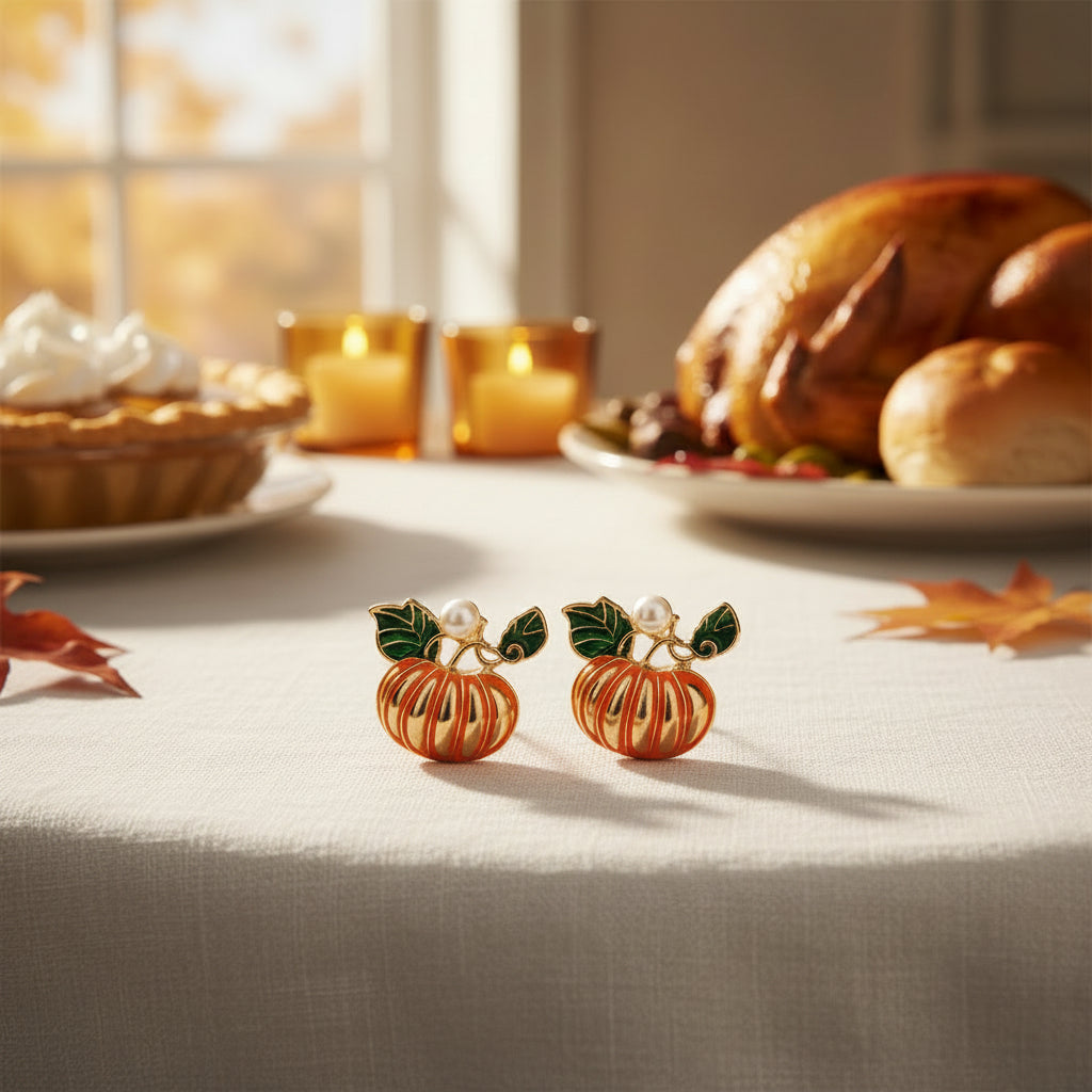 Pumpkin Pearl Earrings at Thanksgiving