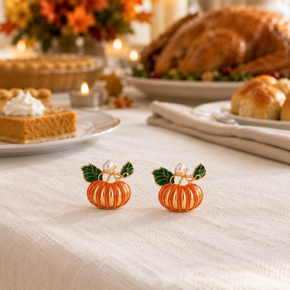 Pumpkin Pearl Earrings on table