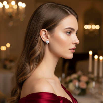 Woman wearing Radiant Heart Pavé Earrings