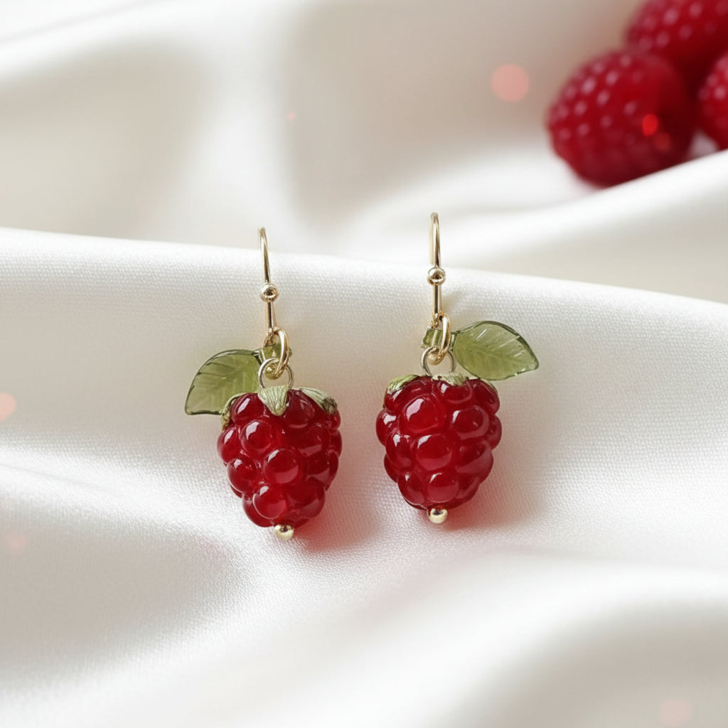 Raspberry Drop Earrings on white