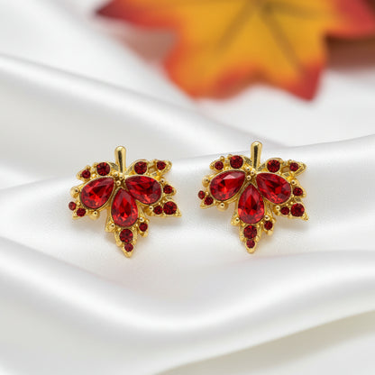 Red Crystal Maple Leaf Earrings