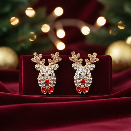 Red Nose Reindeer Pavé Earrings on crimson velvet