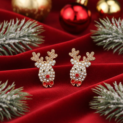 Red Nose Reindeer Pavé Earrings on red velvet