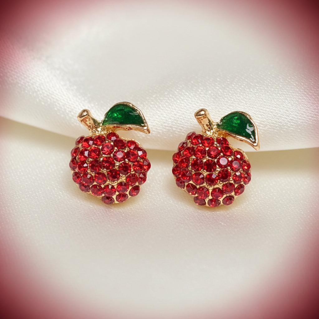 Red Pavé Apple Earrings on white