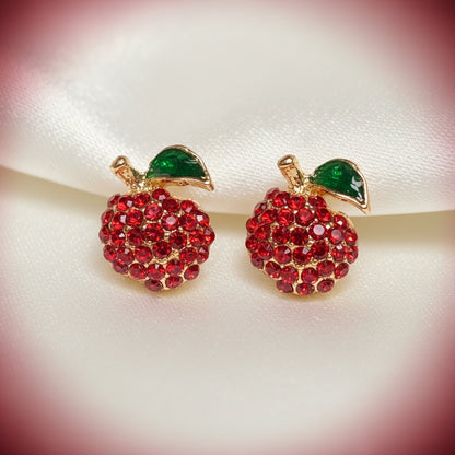Red Pavé Apple Earrings on white