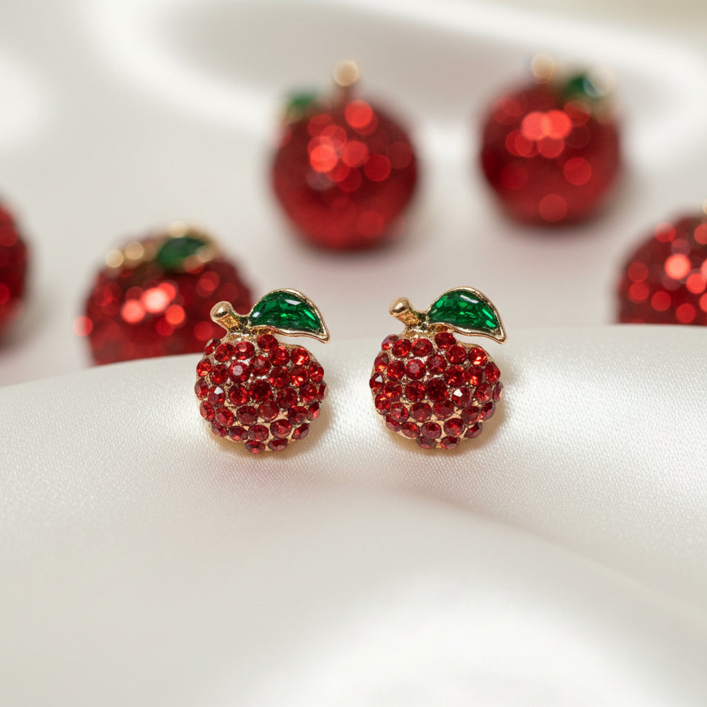 Red Pavé Apple Earrings on white with red