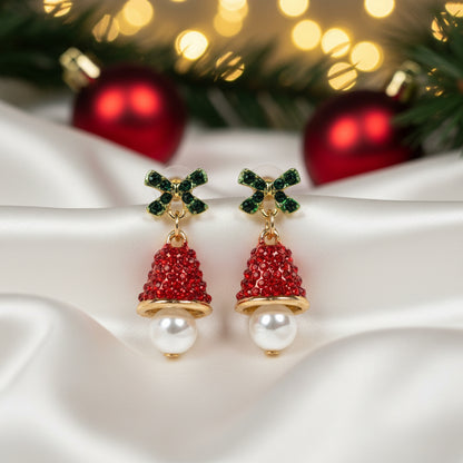 Red Pavé Bell Pearl Drop Earrings