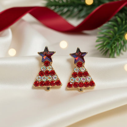 Red Pavé Christmas Tree Earrings