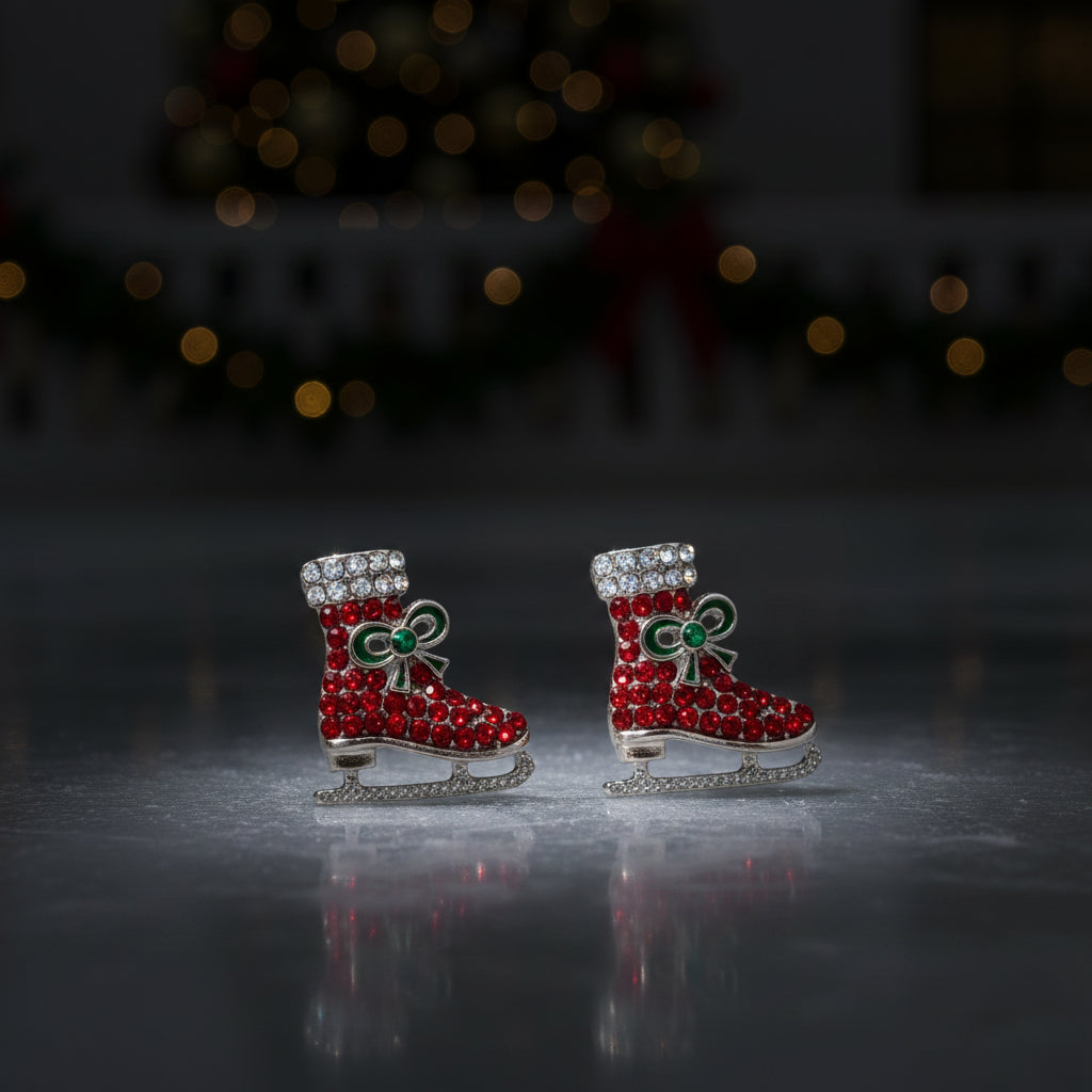 Red Pavé Ice Skate Earrings ice rink show