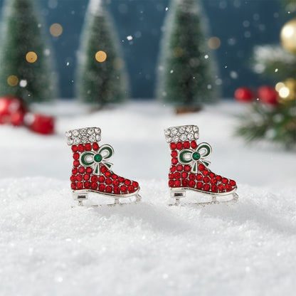 Red Pavé Ice Skate Earrings on snow