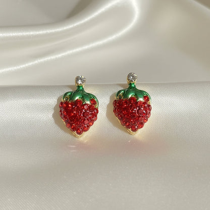 Red Pavé Strawberry Earrings on white