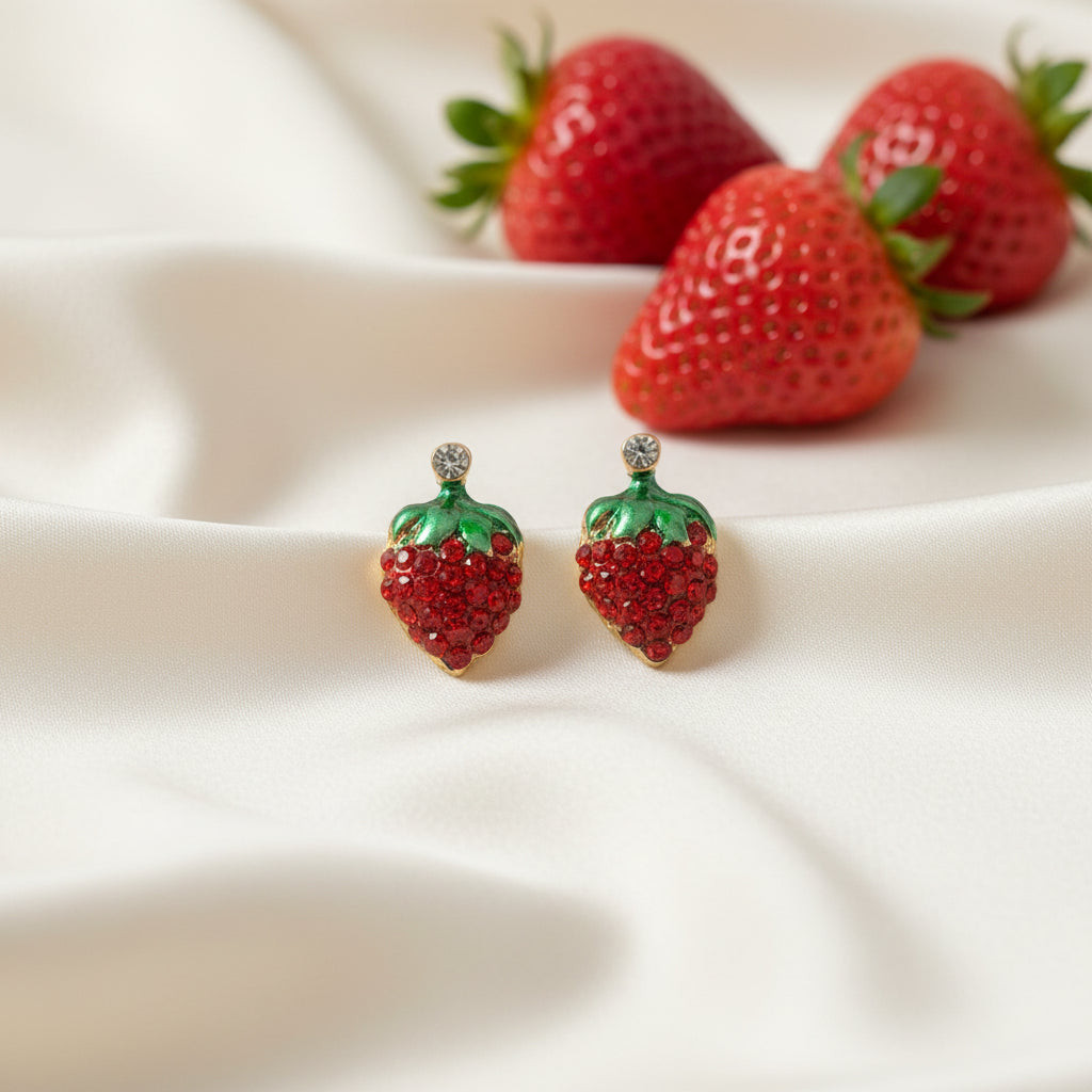 Red Pavé Strawberry Earrings with strawberries