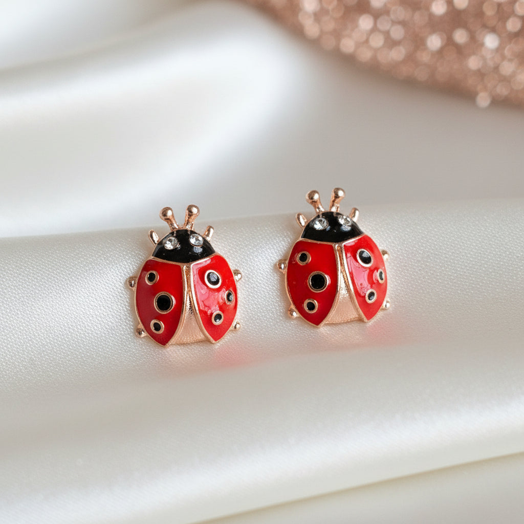 Rose Gold Lucky Ladybug Earrings