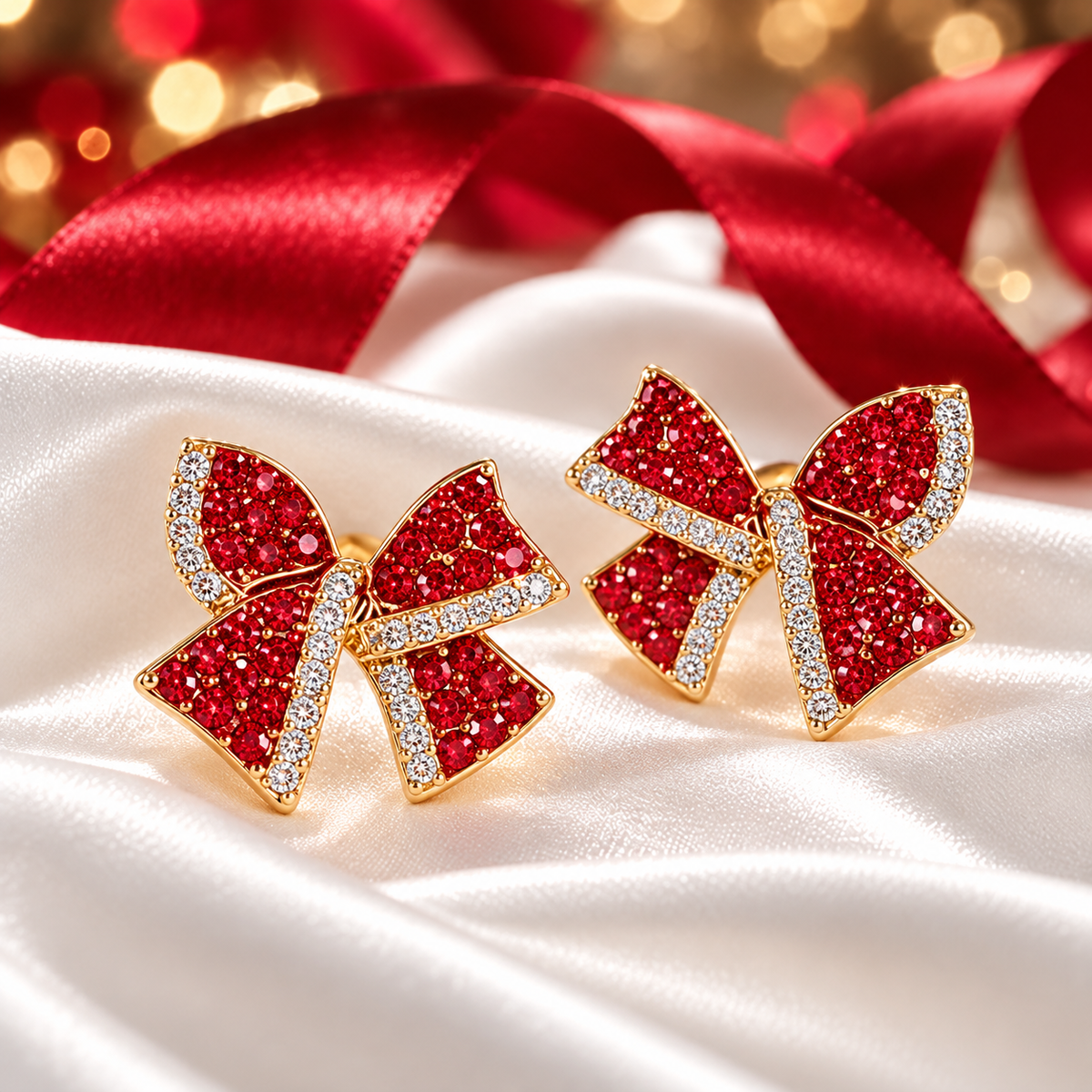 Red Pavé Bow Earrings