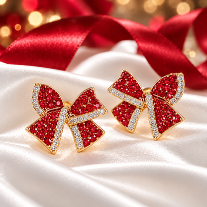 Red Pavé Bow Earrings