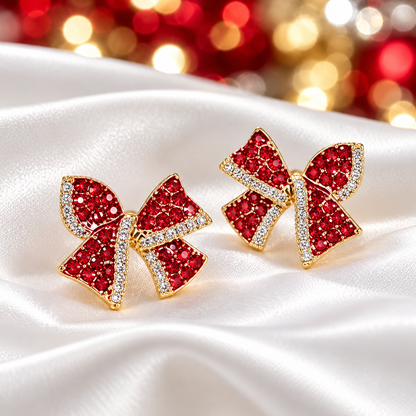 Red Pavé Bow Earrings