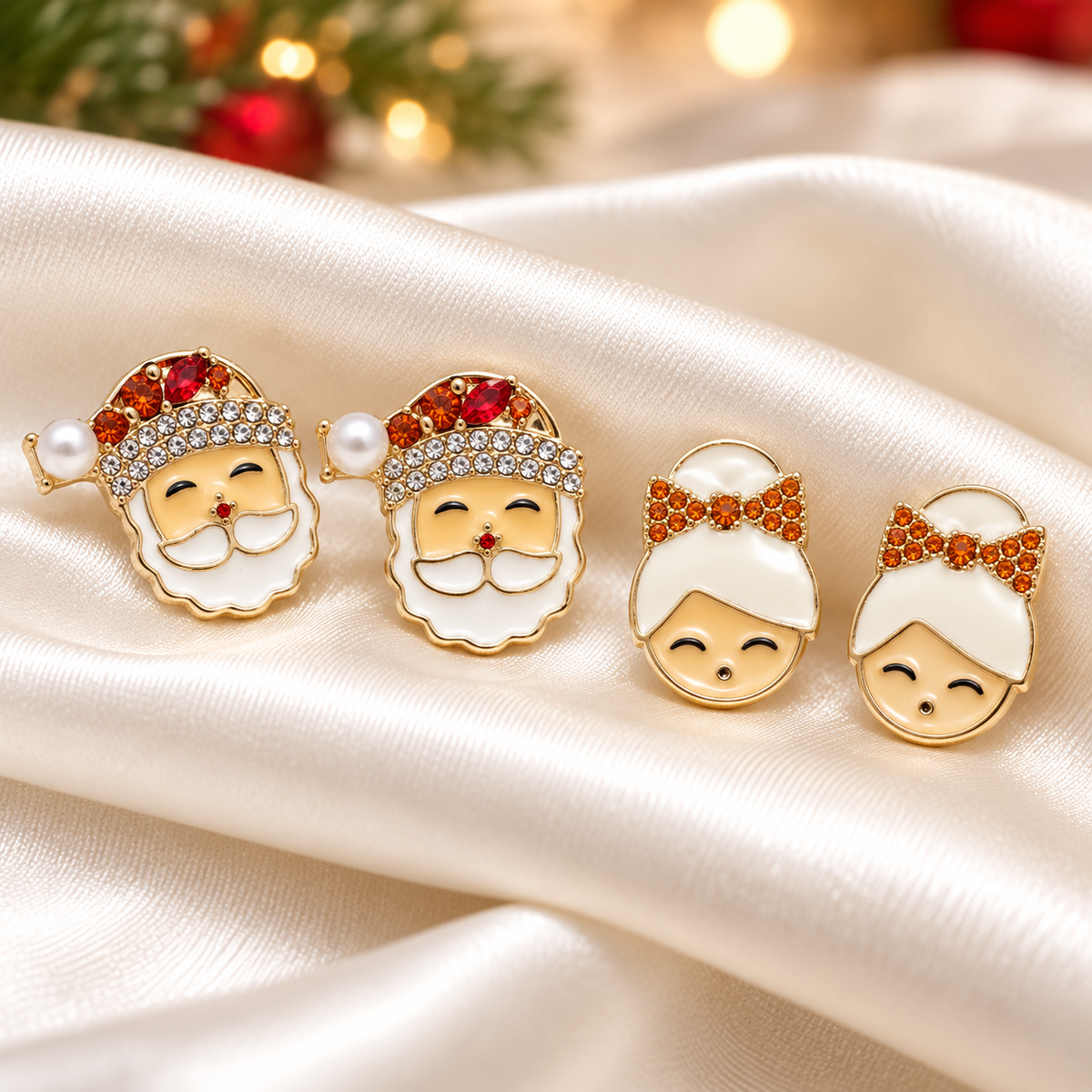 Santa & Mrs. Claus Jeweled Earring Bundle