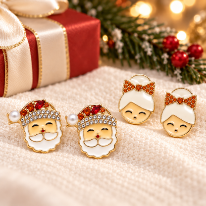 Santa & Mrs. Claus Jeweled Earring Bundle w/present