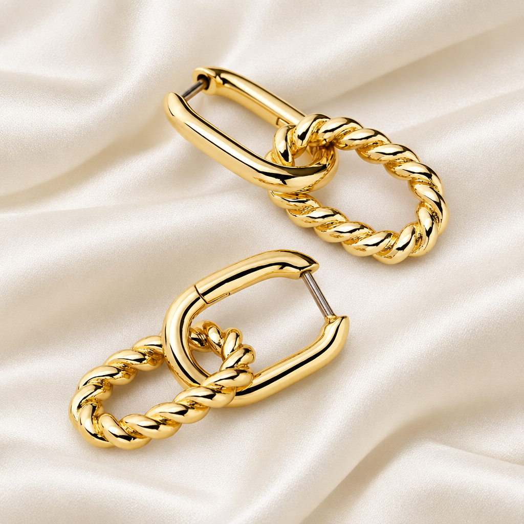 Gold Twisted Link Hoop Earrings