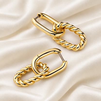 Gold Twisted Link Hoop Earrings