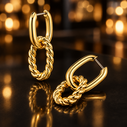 Gold Twisted Link Hoop Earrings