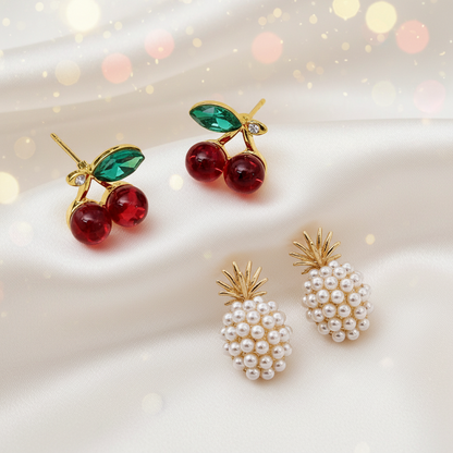 Cherry Earrings & Pineapple Pearl Earrings Bundle