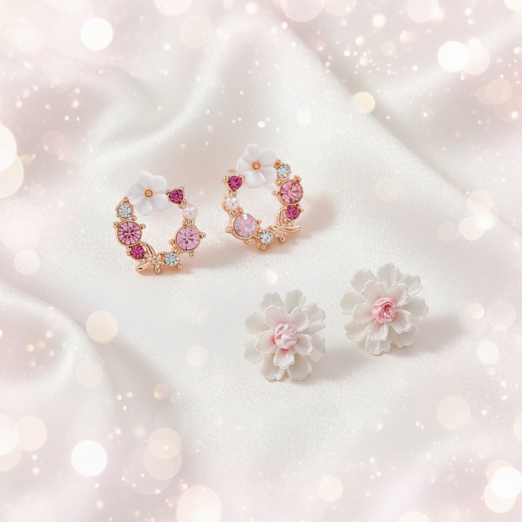 Pink & White Wreath & Blossom Earrings Bundle