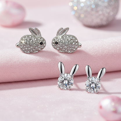 Sparkling Bunny Crystal Earrings Bundle with sparkling details on a white background