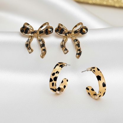 Leopard Print Bow & Hoop Earrings Bundle